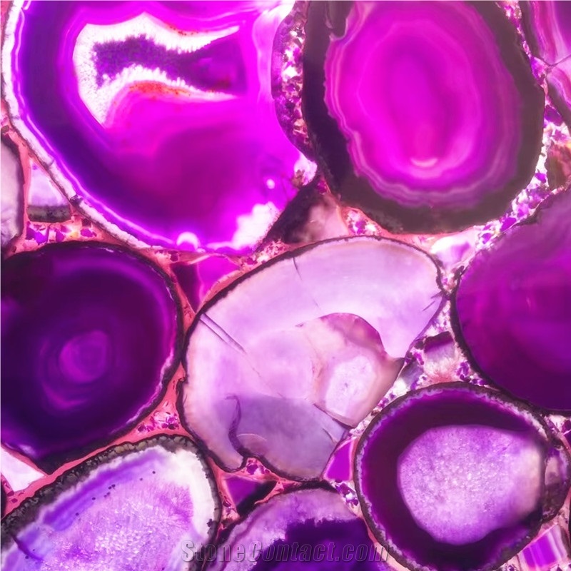 Natural Purple Semi Precious Stone Slabs,Translucent Purple Gemstone,Backlite Purple Agate Semiprecious Stone Wall Covering Panel Price