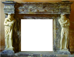 Brown Limestone Fireplace Sculpture Mantel Statue