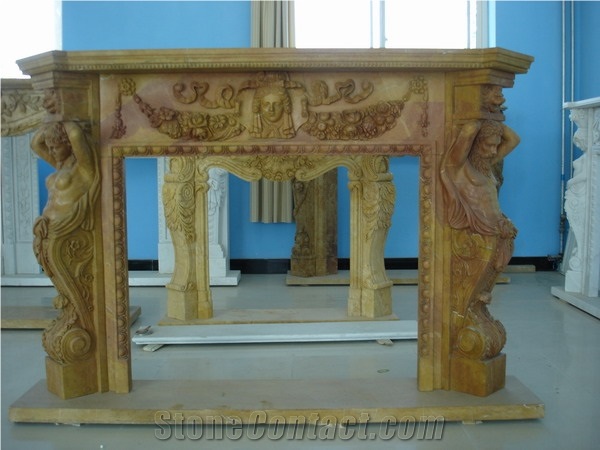 Brown Limestone Fireplace Sculpture Mantel Statue