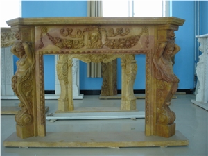 Brown Limestone Fireplace Sculpture Mantel Statue