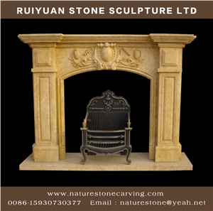 Brown Limestone Fireplace Sculpture Mantel Statue