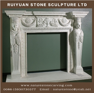 Fireplace Mantel White Marble Sculpture Handcarved Fireplace
