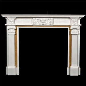 Fireplace Mantel White Marble Sculpture Handcarved Fireplace