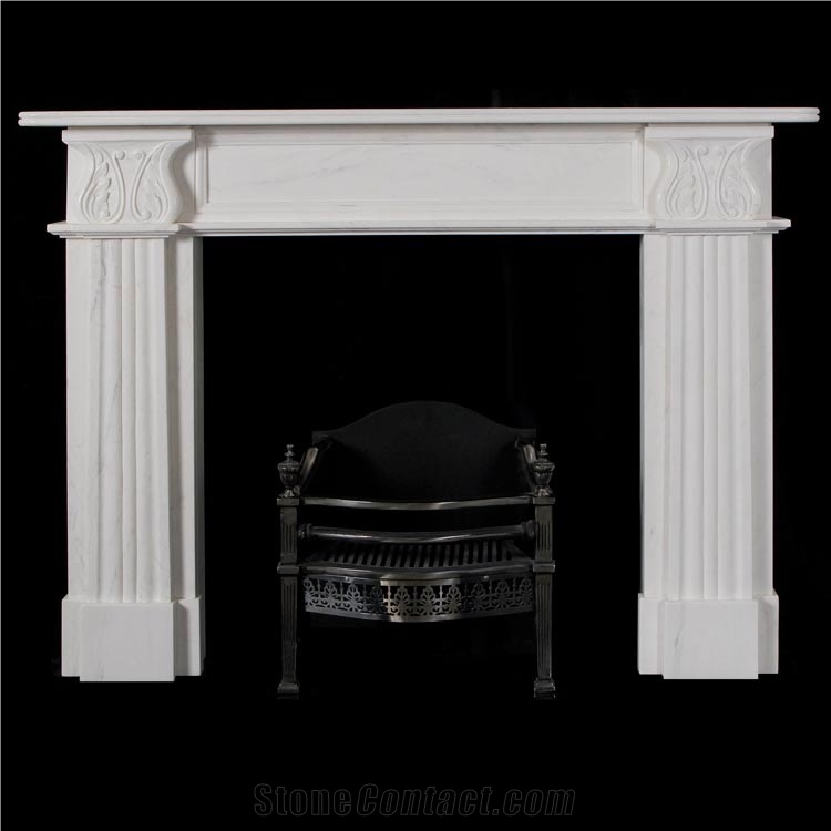 Fireplace Mantel White Marble Sculpture Handcarved Fireplace