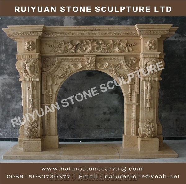 Limestone Fireplace Mantel Sculpture Statue Mantel Handcarved
