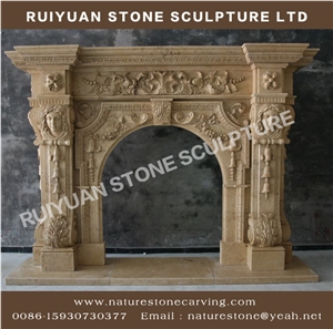 Limestone Fireplace Mantel Sculpture Statue Mantel Handcarved