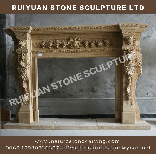 Limestone Fireplace Mantel Sculpture Statue Mantel Handcarved