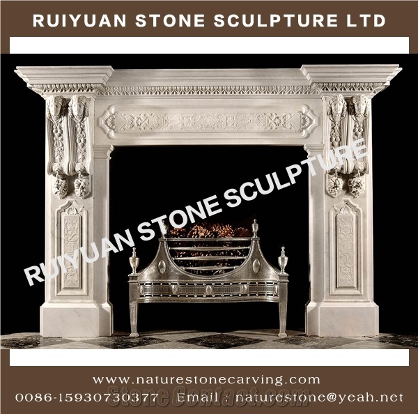 Limestone Fireplace Mantel Sculpture Statue Mantel Handcarved