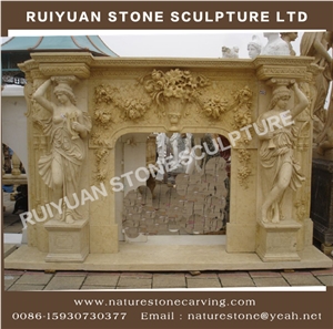 Limestone Fireplace Sculpture Mantel Statue Fireplace