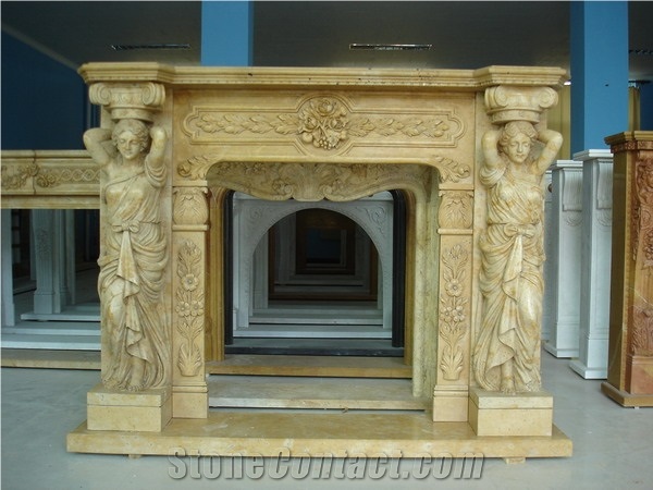 Limestone Fireplace Sculpture Mantel Statue Fireplace