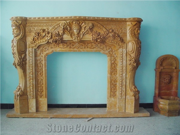 Limestone Fireplace Sculpture Mantel Statue Fireplace