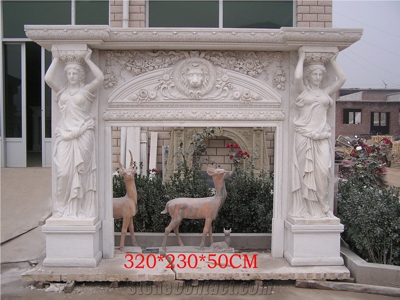 Limestone Fireplace Sculpture Mantel Statue Fireplace