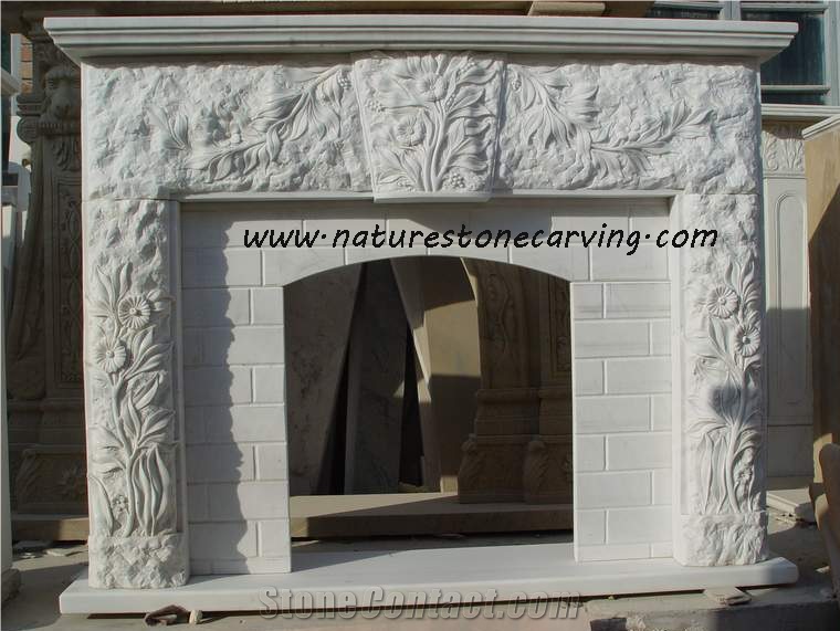 Own Factory Sculptured Marble Fireplace, Mantel Fireplace
