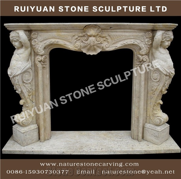Travertine Fireplace Sculpture Statue Mantel Fireplace