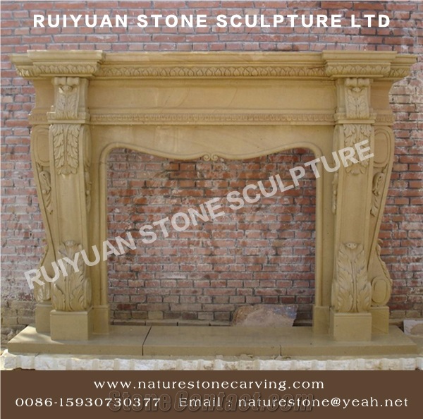Sandstone Fireplace Sculpture Mantel Handcarved Mantel