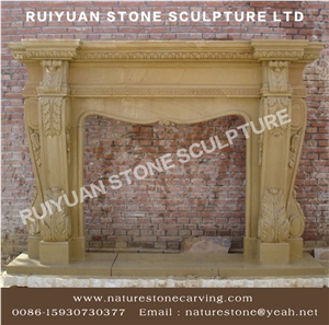 Sandstone Fireplace Sculpture Mantel Handcarved Mantel