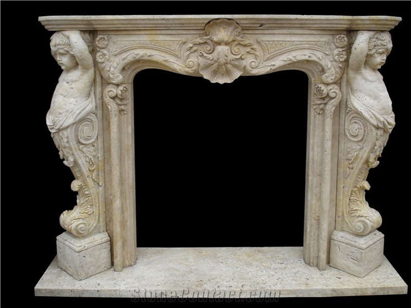 Sculpture Fireplace Mantel Hand Carved Fireplace