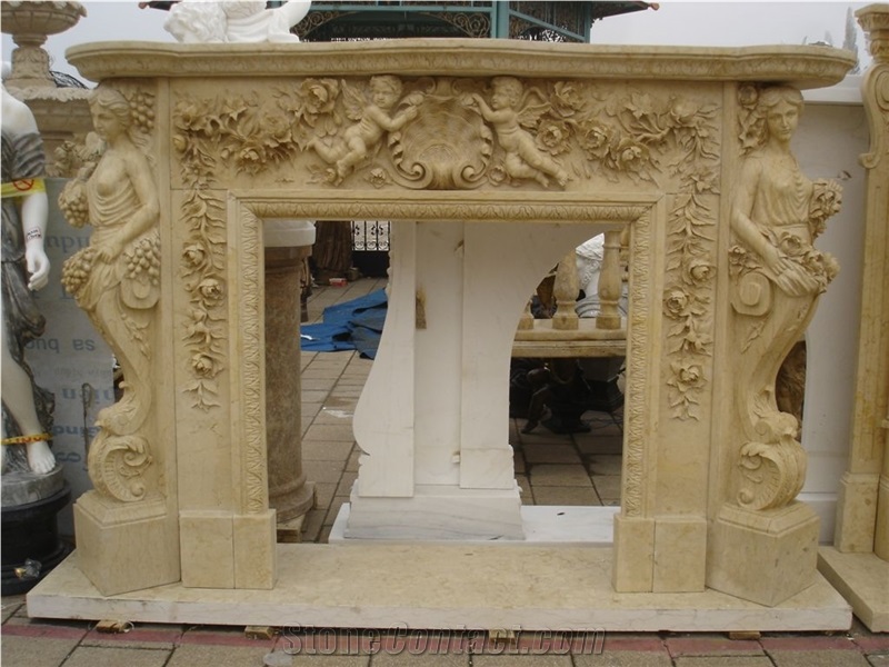 Sculpture Fireplace Mantel Hand Carved Fireplace