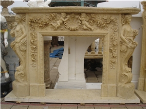 Sculpture Fireplace Mantel Hand Carved Fireplace