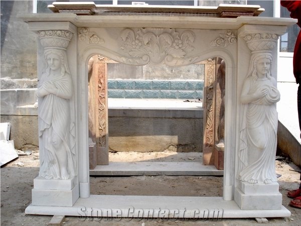 Sculpture Fireplace Mantel White Marble Mantel Surround