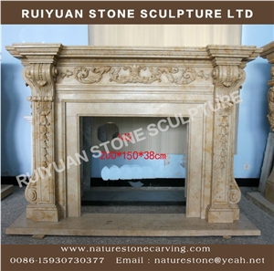 Travertine Fireplace Mantel Sculpture Handcarved Fireplace