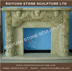 Travertine Fireplace Mantel Sculpture Handcarved Fireplace
