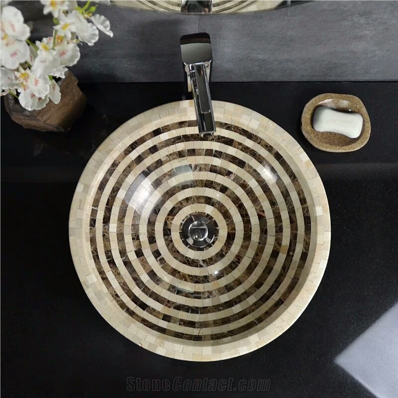 Marble Mosaic Bathroom Vessel Sink Stone Wash Basin