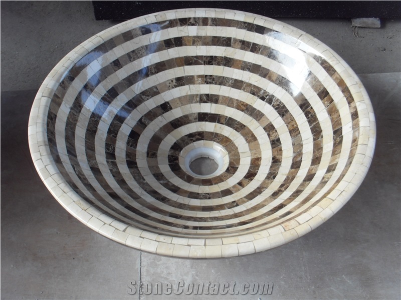 Marble Mosaic Bathroom Vessel Sink Stone Wash Basin
