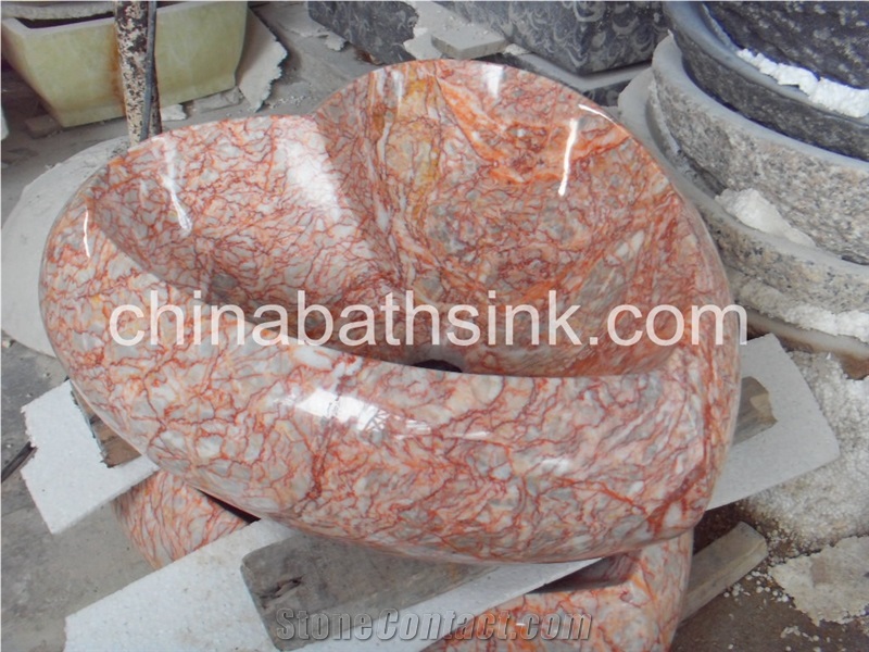 Red Marble Sinks,Hart Shape Bathroom Basins