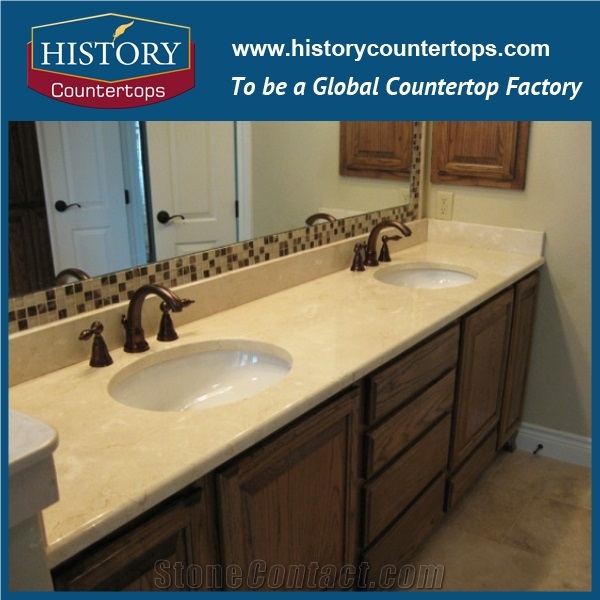 Custom Spain Beige Marble Cream Marfil Polished Countertop & Vanitytop