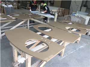 Coffee Sand Quartz Vanity / High Quality Brown Bath Tops