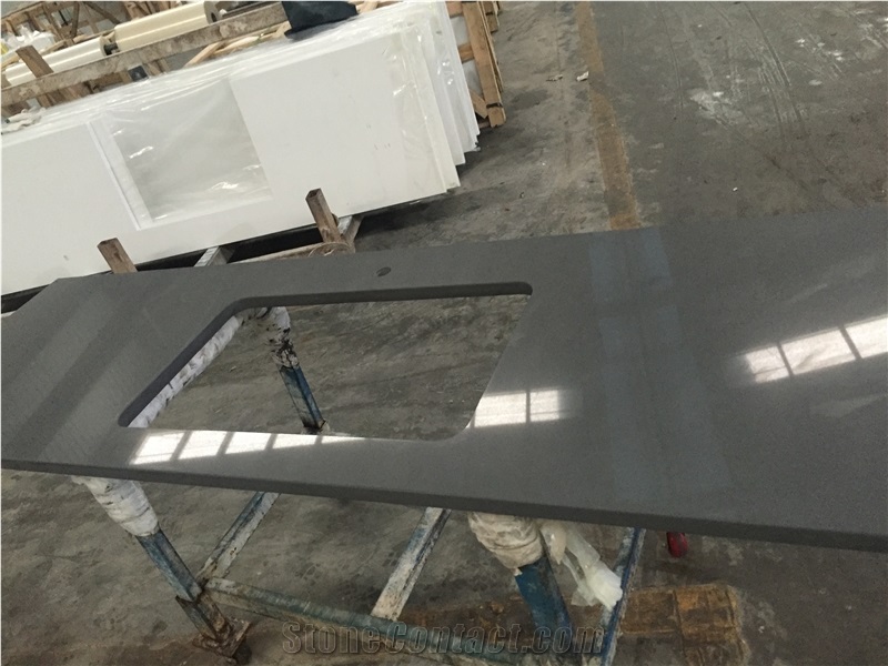 P009 Pure Grey Quartz Countertop / High Quality Kitchen Tops
