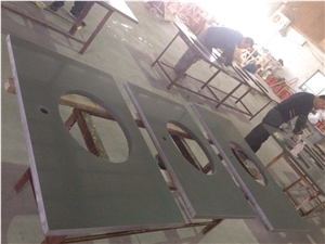 P033 Light Grey Quartz Vanity / High Quality Grey Bath Tops