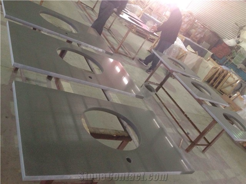 P033 Light Grey Quartz Vanity / High Quality Grey Bath Tops