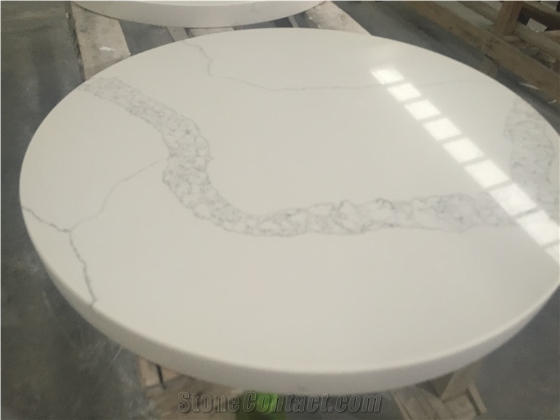 Polished Calacatta White Quartz-V130-2-Round Top