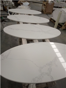 Polished Calacatta White Quartz-V130-2-Round Top