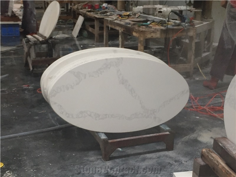 Polished Calacatta White Quartz-V130-2-Round Top