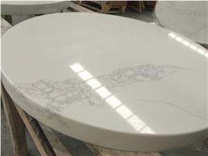 Polished Calacatta White Quartz-V130-2-Round Top