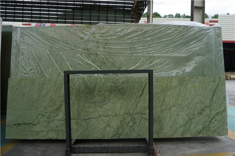 Home Decoration Natural Stone Slab Ming Verde Green Marble Tile for Tv Background