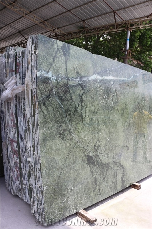 Home Decoration Natural Stone Slab Ming Verde Green Marble Tile for Tv Background