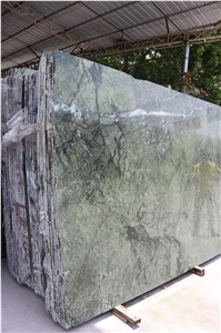 Home Decoration Natural Stone Slab Ming Verde Green Marble Tile for Tv Background