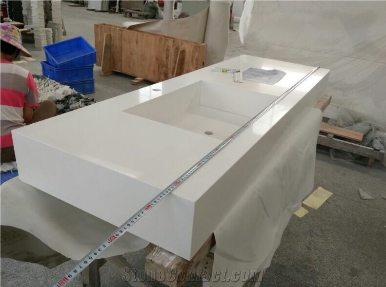 Pure White Quartz Stone Vanity Tops, Engineered Stone Bathroom Countertops