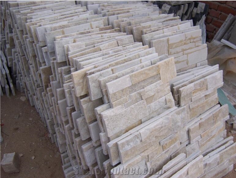 Golden White Quartz Blanc Brilliant Culture Stone Wall Pannel Cheap Price