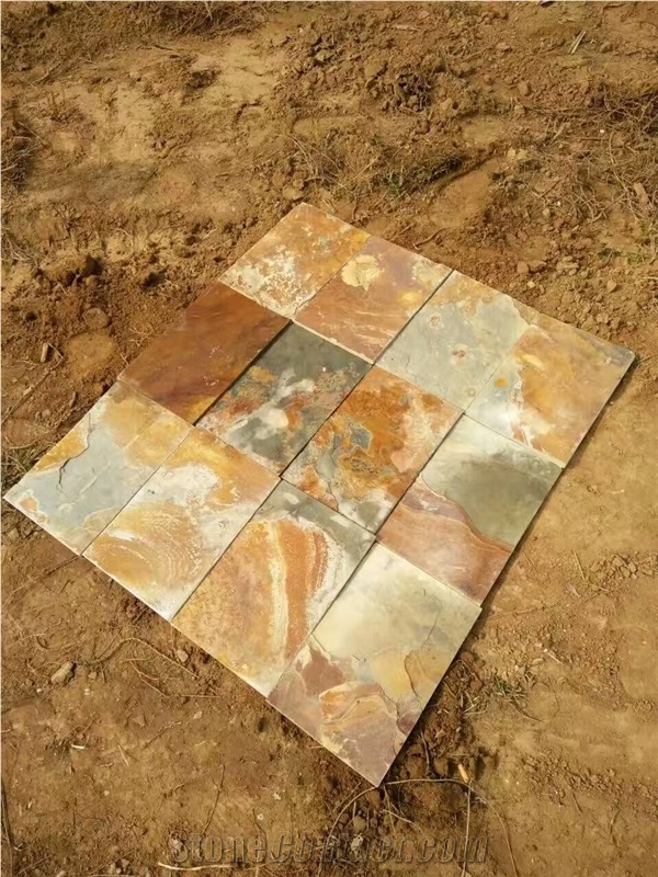 Yellow Brown Rusty Slate Tiles Flat Natural Surface Competitive Prices