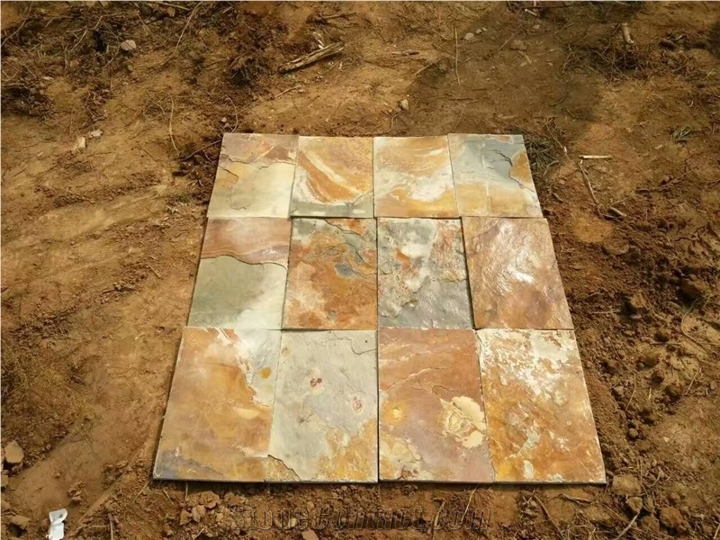 Yellow Brown Rusty Slate Tiles Flat Natural Surface Competitive Prices
