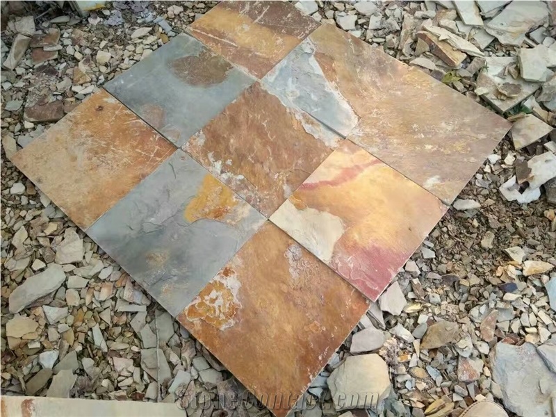 Yellow Brown Rusty Slate Tiles Flat Natural Surface Competitive Prices