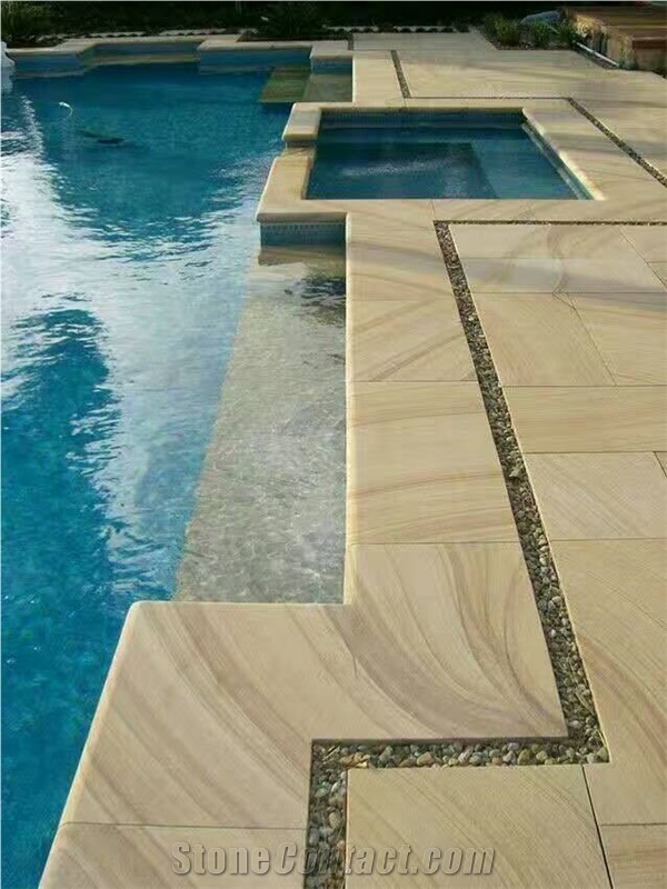 Yunnan Yellow Timber Sandstone Pool Coping Paving Tiles Slabs Honed Surface