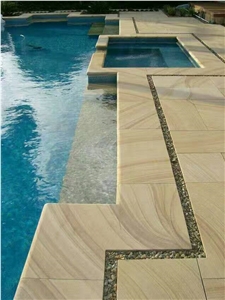 Yunnan Yellow Timber Sandstone Pool Coping Paving Tiles Slabs Honed Surface