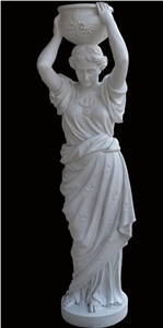 European Style Hunan White Marble Garden Flower Basket Lady Sculpture