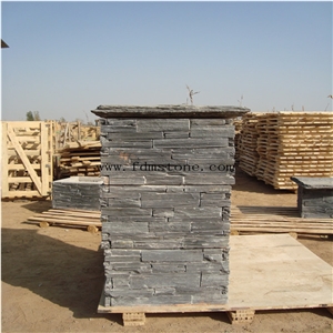 Black Stacked Stone Finish Fence/ Gate Posts,Cement Slate Ledge Stone Veneers, Cultured Stone Panels,Pillar Slate Stack Stone